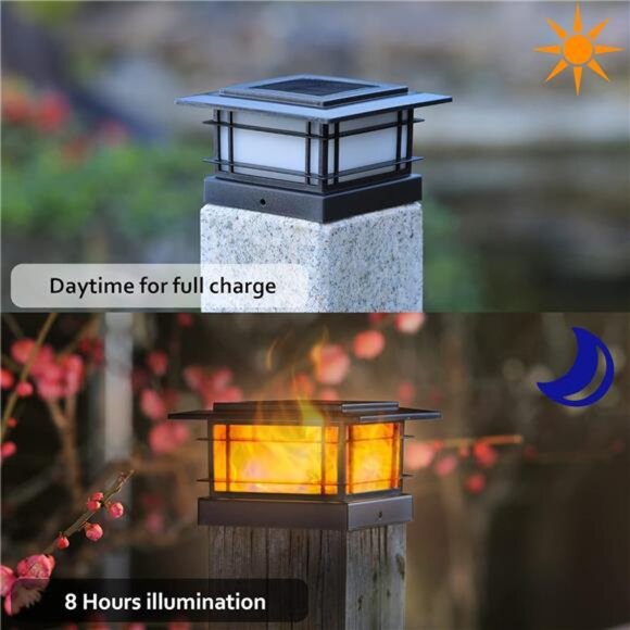 Dynaming 8 Pack Solar Flame Post Lights Outdoor, Solar Powered Fence Post - Picture 2 of 7